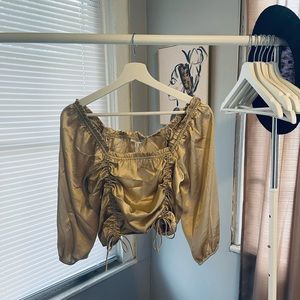 Mileage satin taupe casual blouse size L